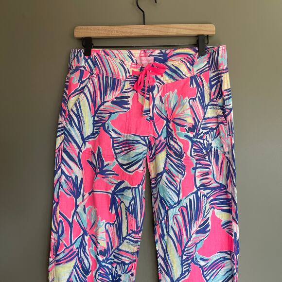 NWT Lilly Pulitzer‎ Galley Pant Tiki Pink Cabana Crazed Sz 2 Pink Blue High Rise - Picture 5 of 16